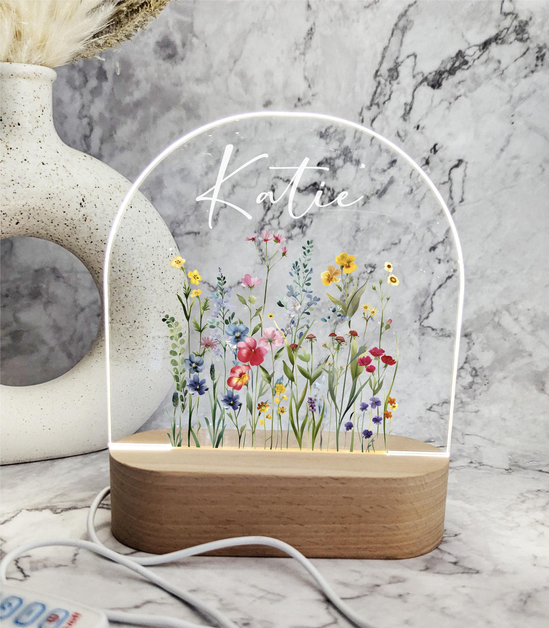 Personalized Floral Kids Room Decor | Custom Name LED Night Light
