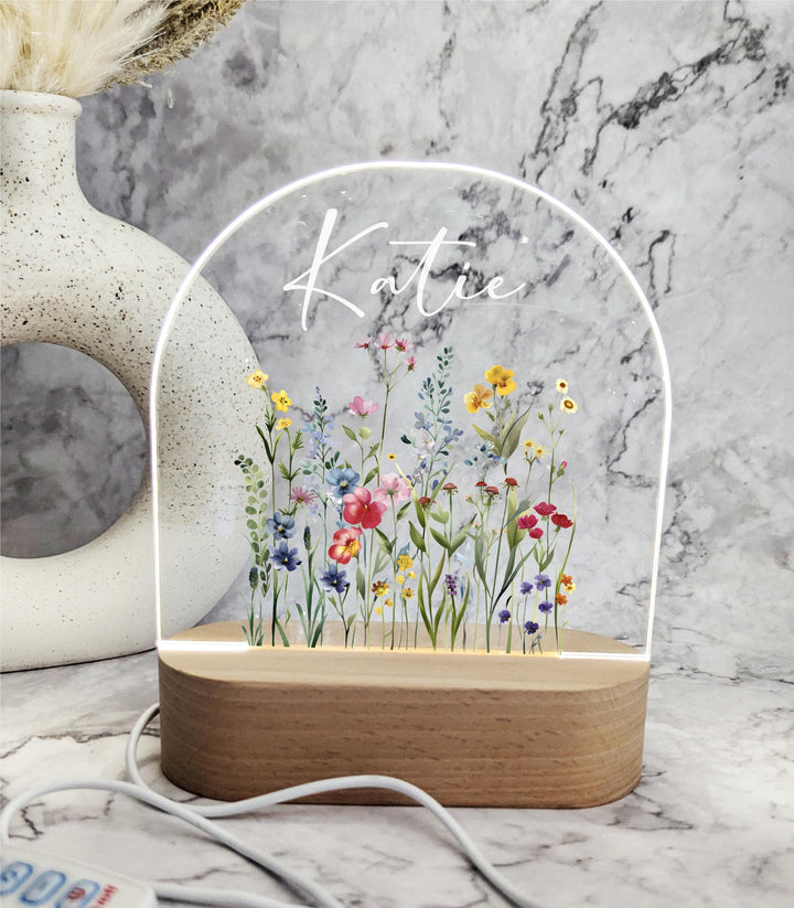 Personalized Floral Kids Room Decor | Custom Name LED Night Light