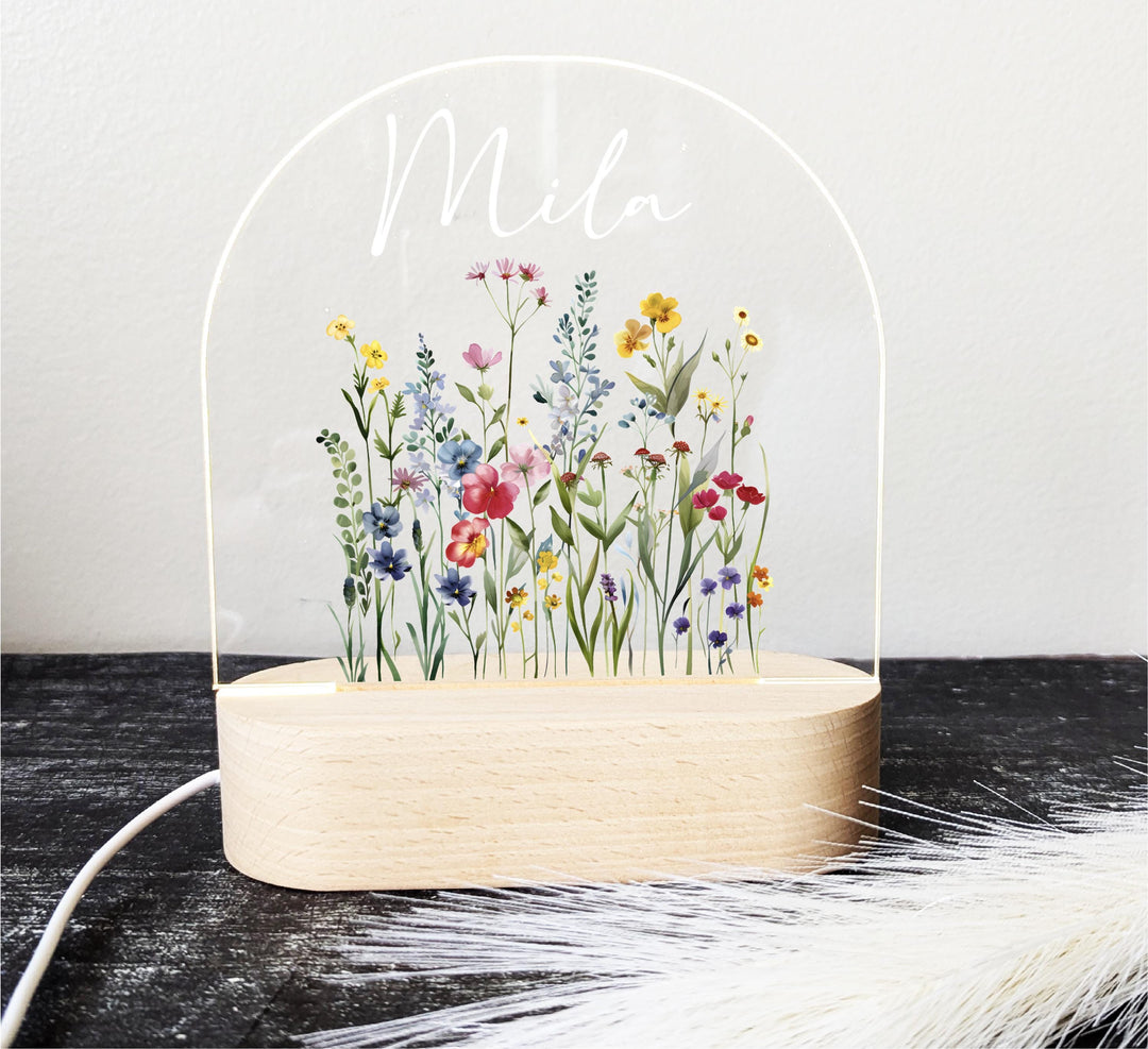 Personalized Floral Kids Room Decor | Custom Name LED Night Light