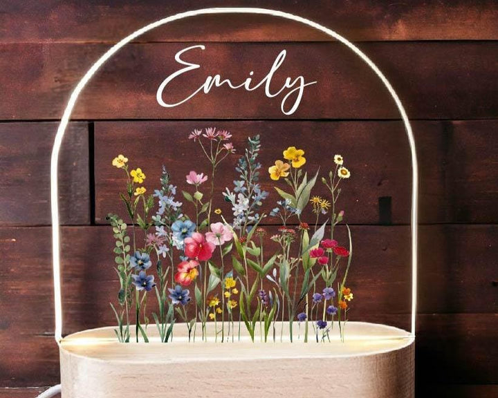 Personalized Floral kids Night light with name room decor Custom baby gift Acrylic light Baby Boy Gifts Nursery Decor Birthday Gift