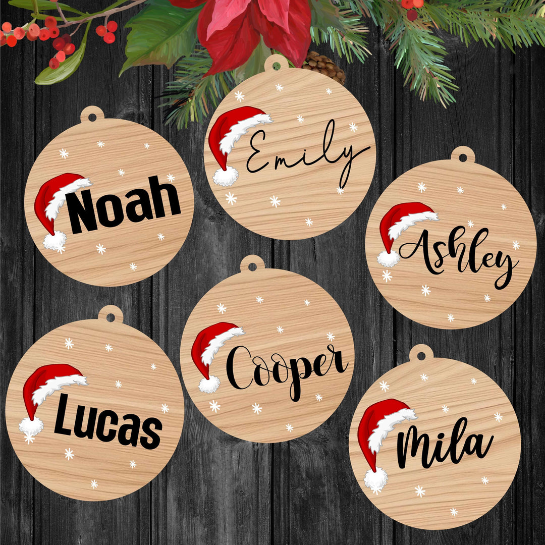 Christmas Ornament personalized Name Santa hat Wooden Ornament Stocking tags wood Custom Christmas Ornaments Christmas tree Decor