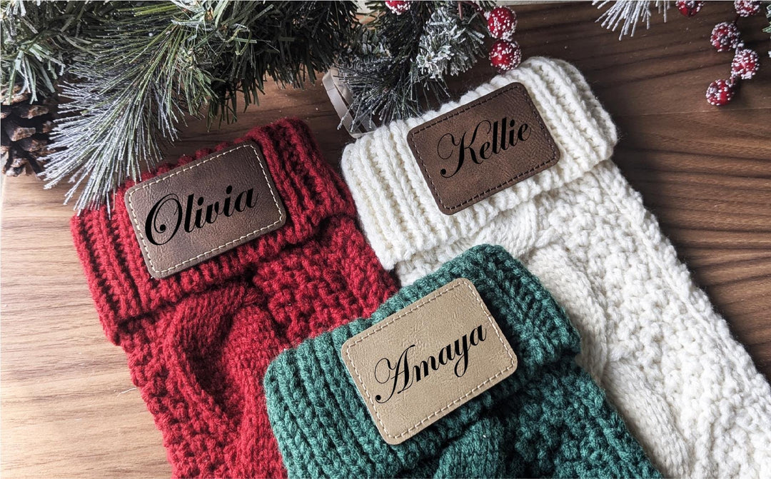 Personalized Christmas Stockings Family stockings Knitted Stocking with leather patch&nbsp;Custom Stocking with Name Holiday Stockings Gift