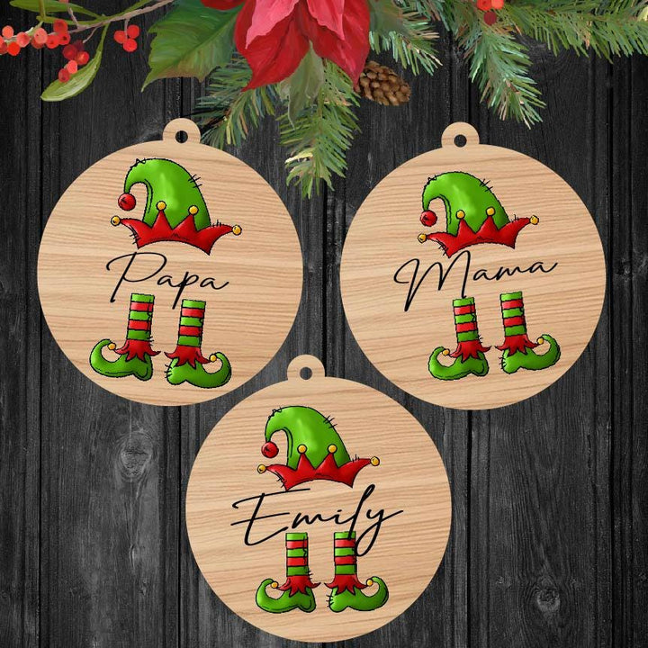 Personalized Elf Christmas Ornament - Family Name Tree Decor