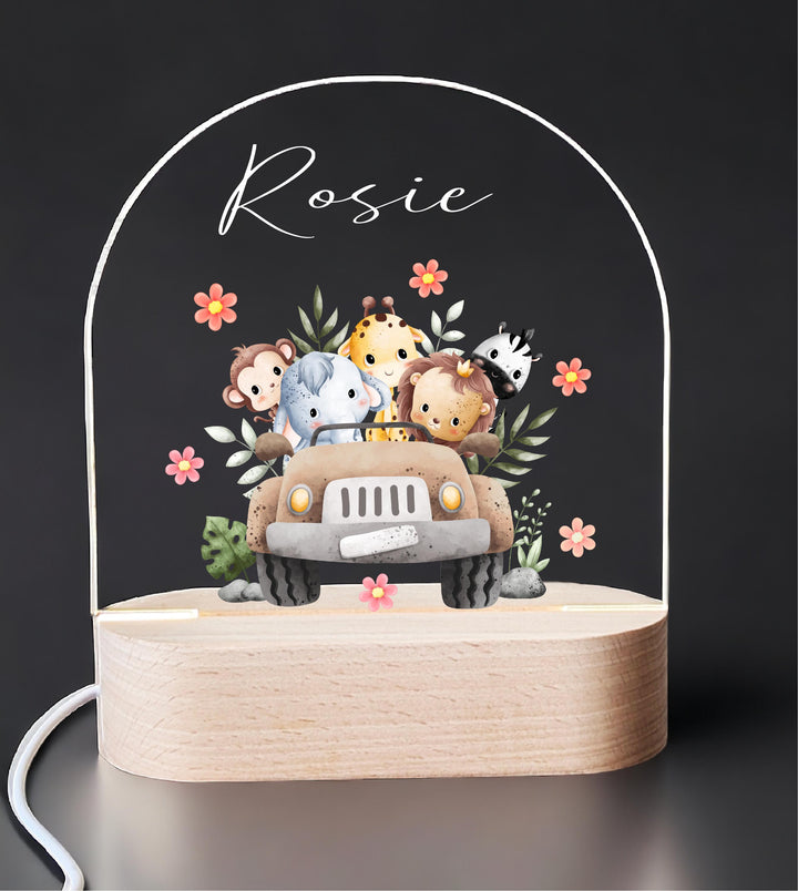 Personalized Animal Safari Night Light 🦒 | Custom Name Room Décor 💡 Perfect Baby Girl Gift & Nursery Décor | Custom Birthday Gift! 🎁