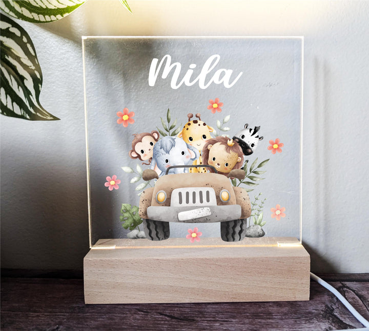 Personalized Animal Safari Night Light 🦒 | Custom Name Room Décor 💡 Perfect Baby Girl Gift & Nursery Décor | Custom Birthday Gift! 🎁