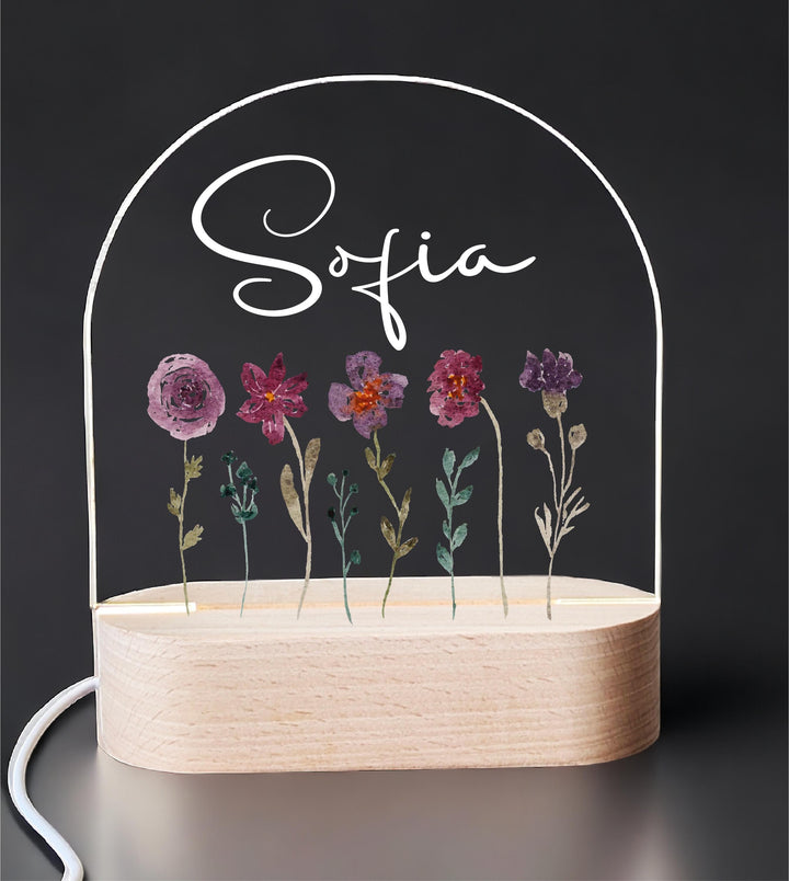 Personalized Floral Kids Room Decor Custom Name LED Light