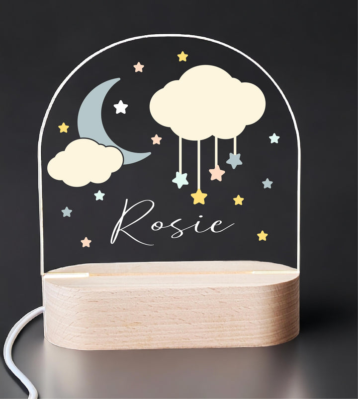 Personalized LED Nightlight | Custom Name Moon Clouds Decor