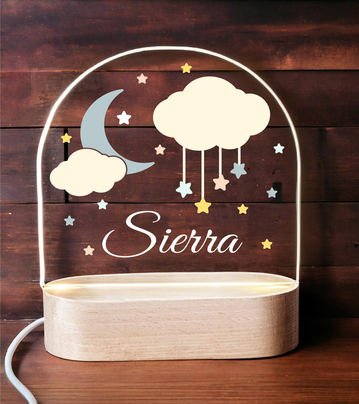 Personalized LED Nightlight | Custom Name Moon Clouds Decor