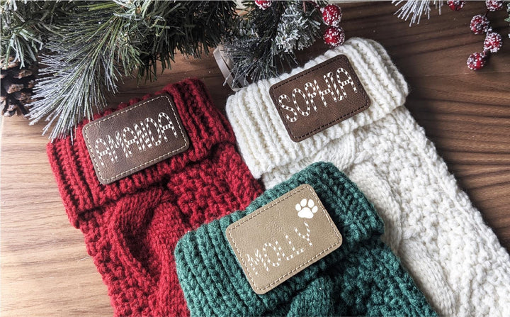 Personalized Christmas Stockings Family stockings Knitted Stocking with leather patch&nbsp;Custom Stocking with Name Holiday Stockings Gift