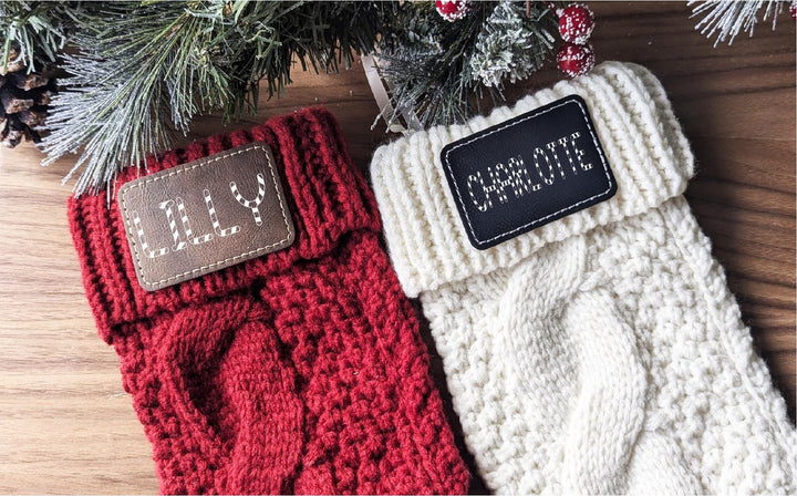 Personalized Christmas Stockings Family stockings Knitted Stocking with leather patch&nbsp;Custom Stocking with Name Holiday Stockings Gift