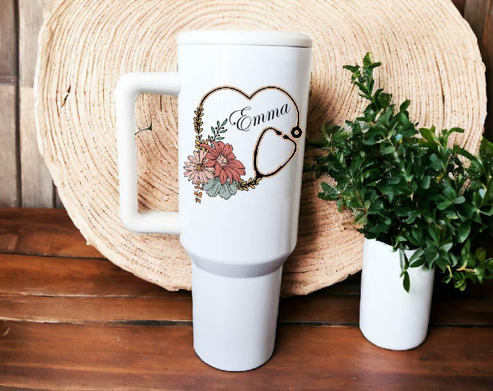 Personalized Nurse Cup Floral Custom Nurse Gift Tumbler 40oz