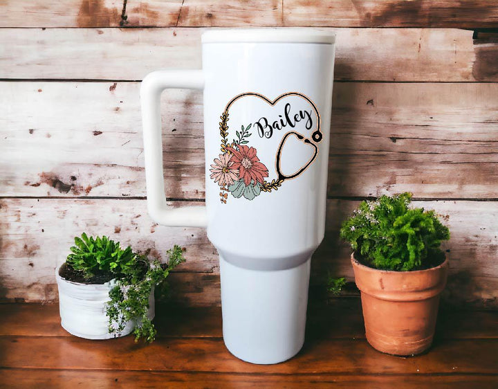 Personalized Nurse Cup Floral Custom Nurse Gift Tumbler 40oz