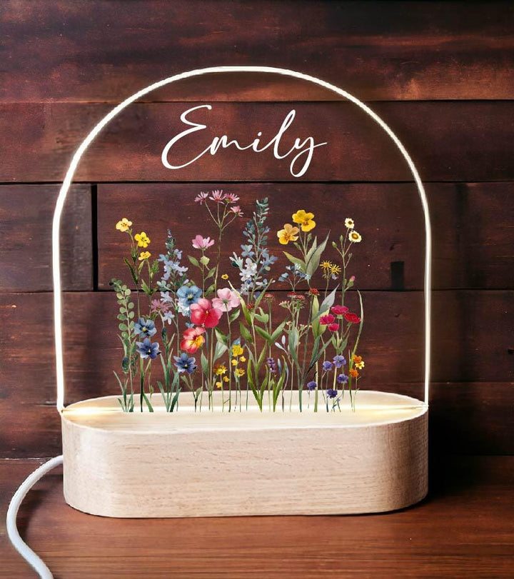 Personalized Floral Kids Room Decor | Custom Name LED Night Light