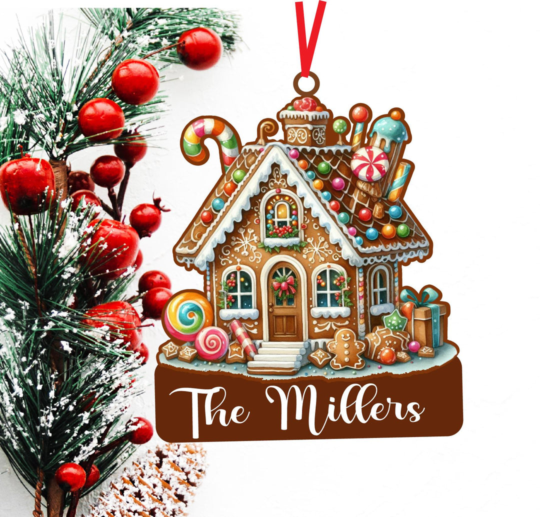 Personalized Gingerbread House Family Name Ornament Custom Christmas Ornament