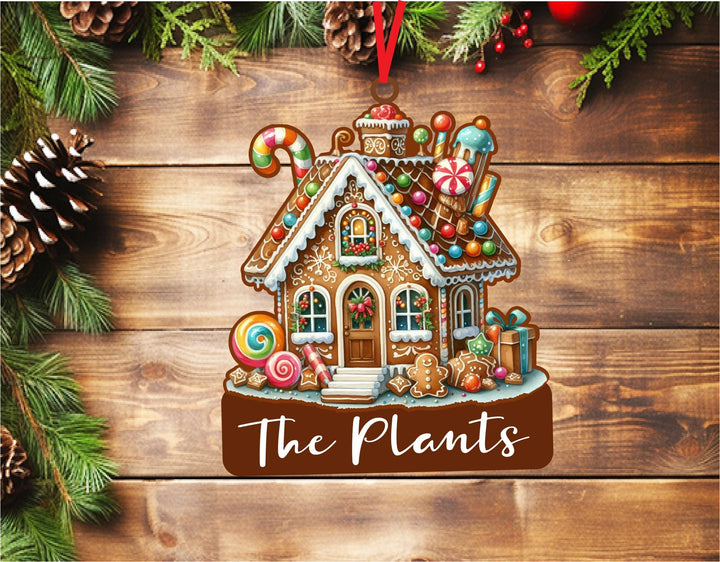 Personalized Gingerbread House Family Name Ornament Custom Christmas Ornament