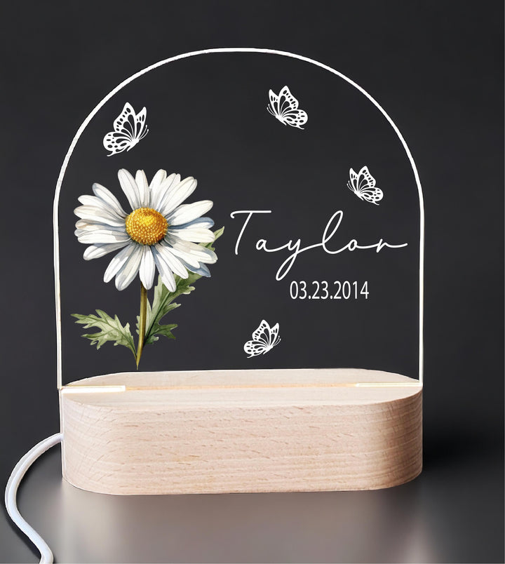 Personalized birth flower acrylic Night light with name room decor Custom baby gift light Baby nursery Gifts Nursery Decor Birthday Gift