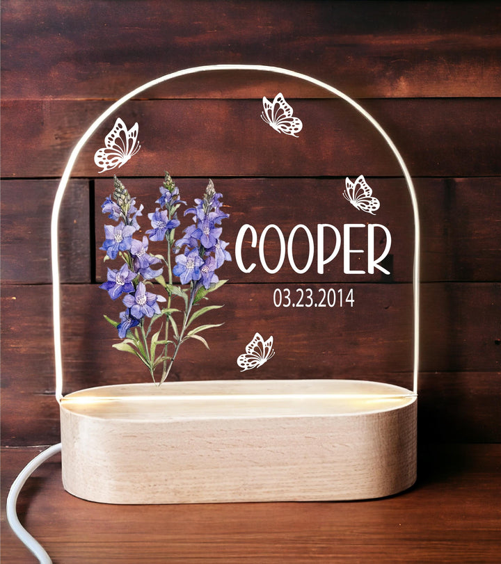 Personalized Birth Flower Acrylic Night Light Custom Name Decor