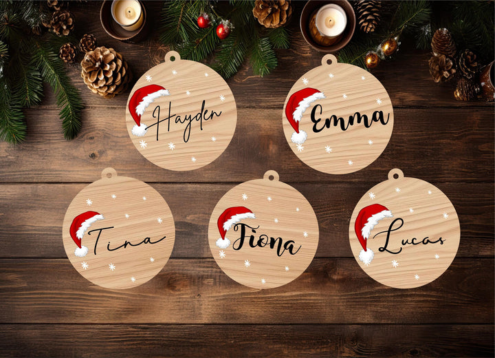 Christmas Ornament personalized Name Santa hat Wooden Ornament Stocking tags wood Custom Christmas Ornaments Christmas tree Decor