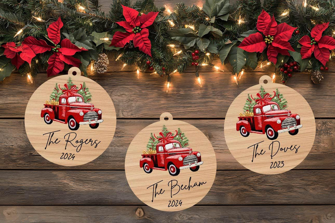 Personalized First Christmas Married Wooden Ornament Custom Family Name Tree Decoration