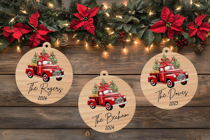 Personalized First Christmas Married Wooden Ornament Custom Family Name Tree Decoration