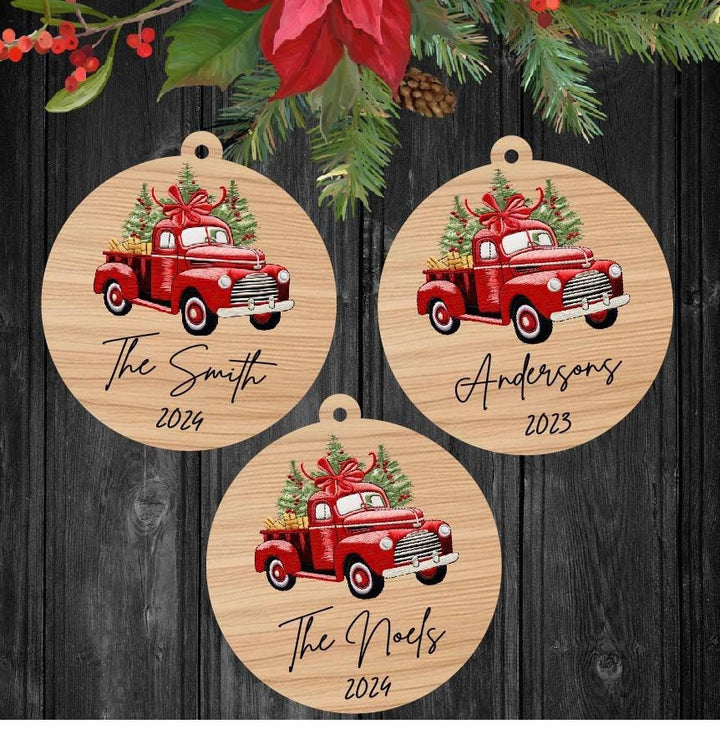 Personalized First Christmas Married Wooden Ornament Custom Family Name Tree Decoration