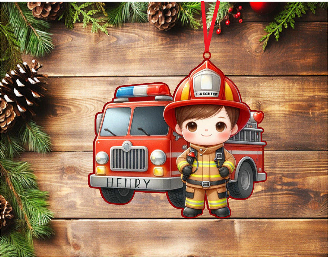 Personalized Firefighter Kids Christmas Ornament 🚒 | Custom Name Ornament 🎁 Perfect Grandson Gift & First Responder Holiday Decor! 🎄