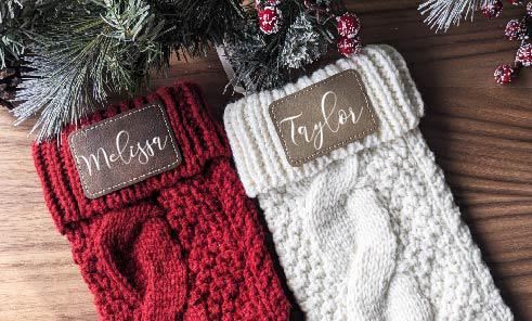 Personalized Christmas Stockings Family stockings Knitted Stocking with leather patch&nbsp;Custom Stocking with Name Holiday Stockings Gift