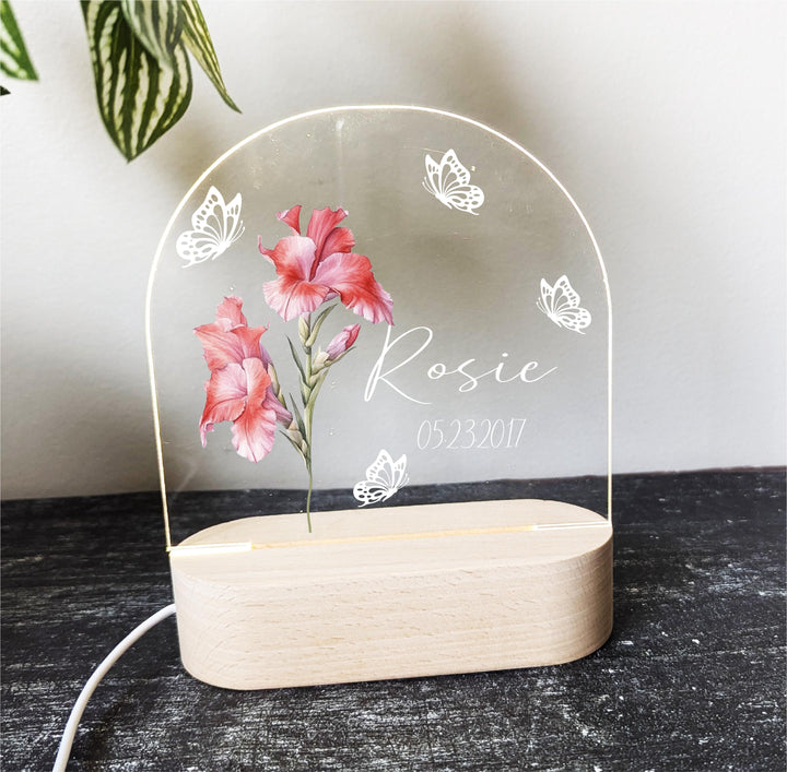 Personalized Birth Flower Night Light, Christmas Kids Gift