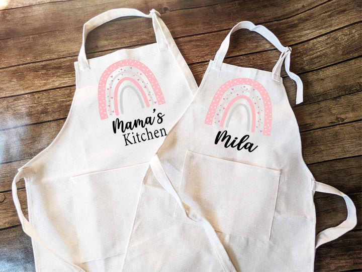 Personalized Rainbow Kid Apron with Pocket and Strap