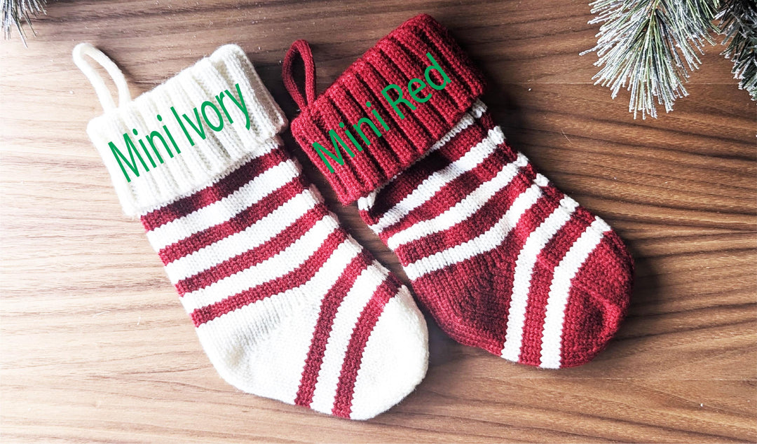 Personalized Holiday Stockings – Mini Knitted with Leather Detail