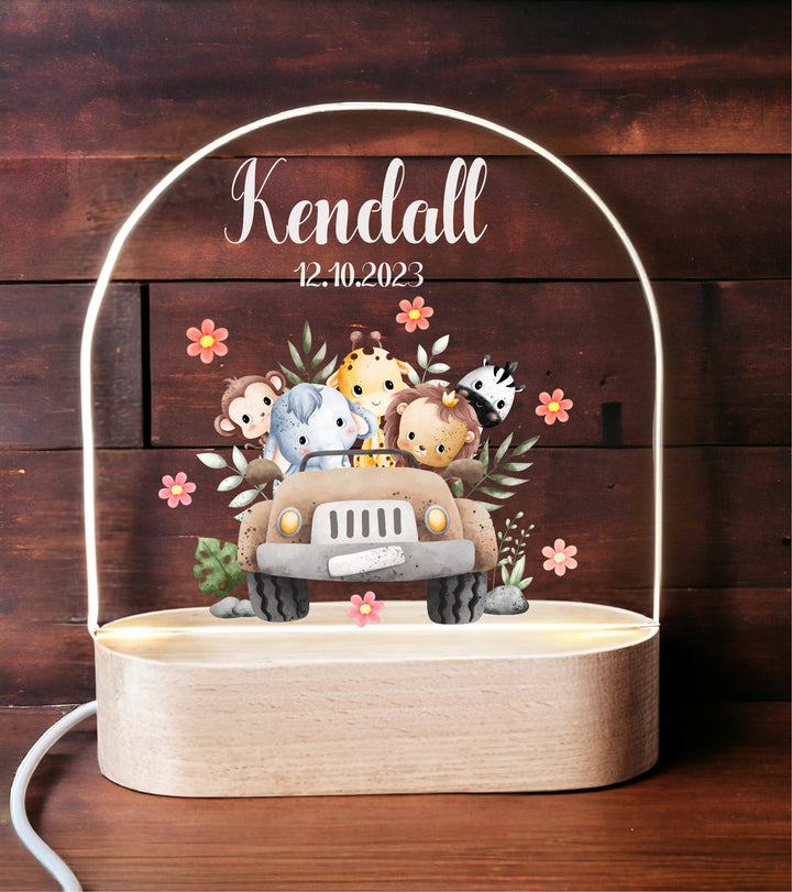 Personalized Animal Safari Night Light 🦒 | Custom Name Room Décor 💡 Perfect Baby Girl Gift & Nursery Décor | Custom Birthday Gift! 🎁