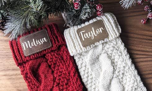 Personalized Christmas Stockings Family stockings Knitted Stocking with leather patch&nbsp;Custom Stocking with Name Holiday Stockings Gift