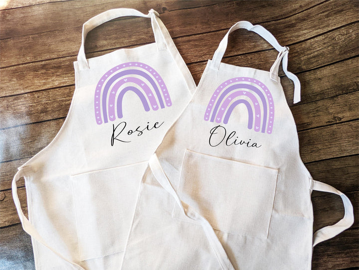 Personalized Rainbow Kid Apron With Pocket Adjustable Strap