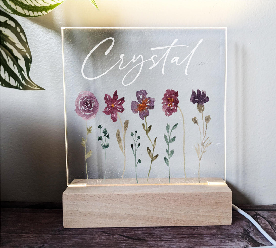 Personalized Floral Kids Room Decor Name Light