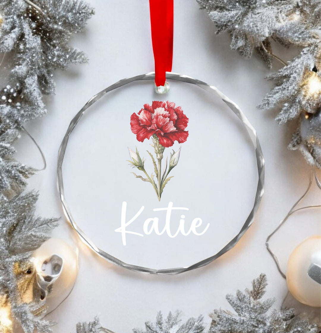 Personalized Birth month flower name ornament gift Christmas tree ornament Baby First Christmas Keepsake Custom Family name Christmas Decor