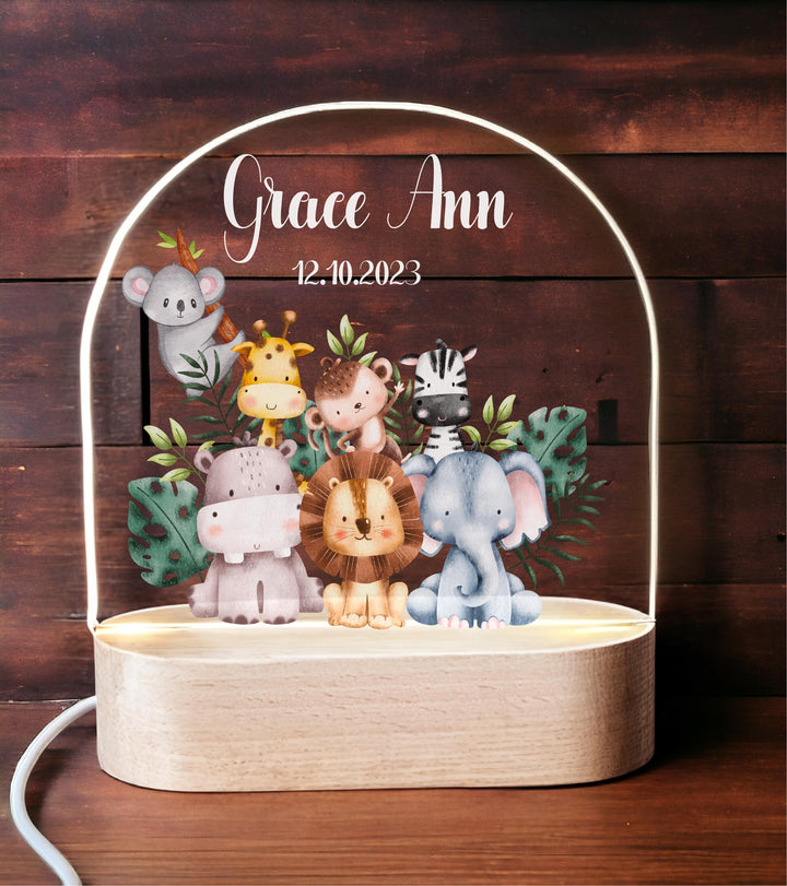 Personalized Animal Safari Night Light 🦁 | Wild Animals Kids Room Décor 💡 Custom Name Holiday Gift for Boys & Girls 🎁 Perfect Room Accent!