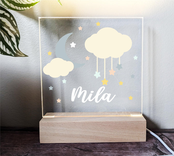 Personalized LED Nightlight | Custom Name Moon Clouds Decor
