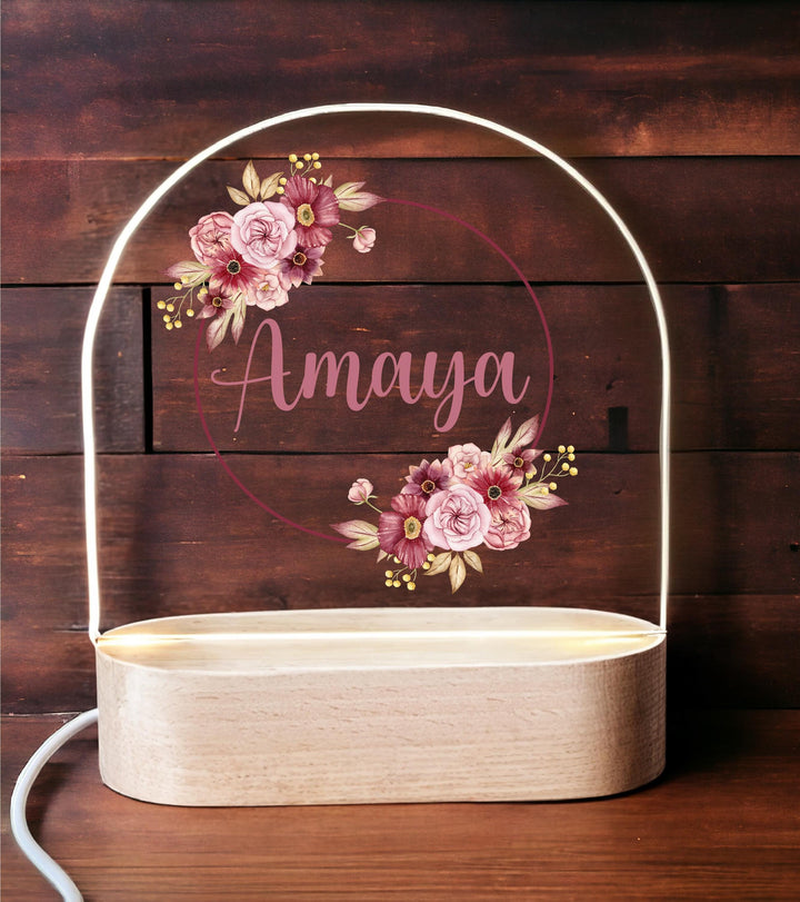 Personalized Floral Kids Night Light Custom Name Room Décor