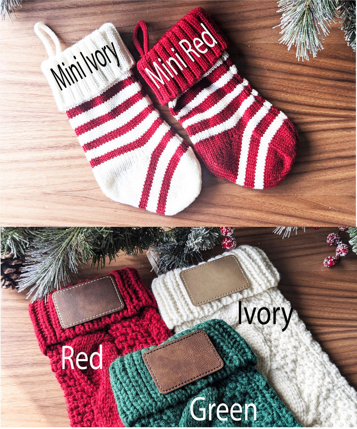 Custom Christmas Stockings Family stockings Knitted Stocking with leather patch&nbsp;Custom Stocking with Name Holiday Stockings Gift