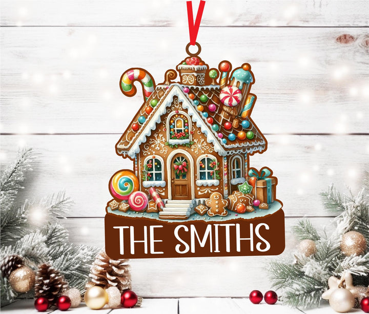 Personalized Gingerbread House Family Name Christmas Ornament