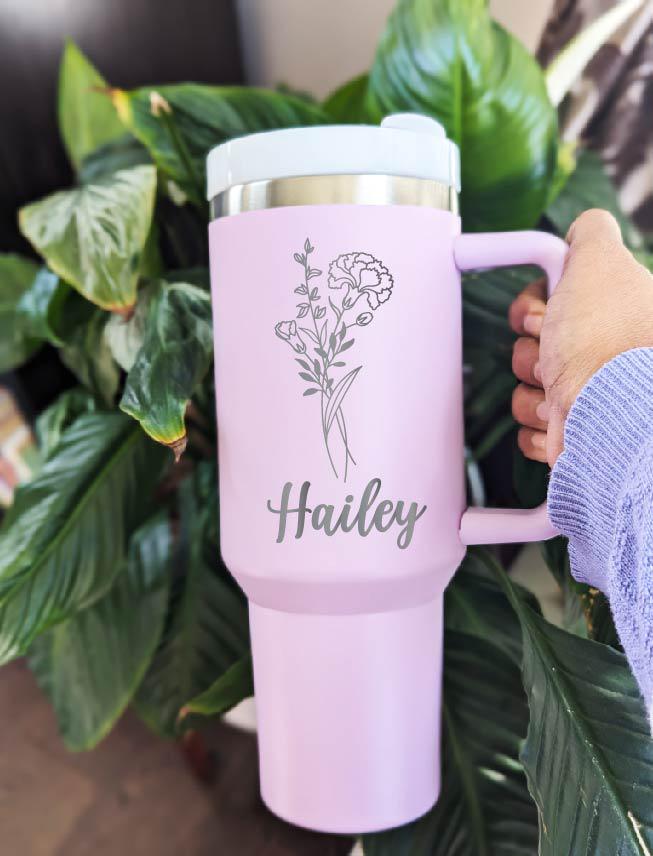 Christmas gift Birth flower 40 oz cup with name Personalized birthday gift tumbler Custom friend gift Coworker gifts Birth month tumbler