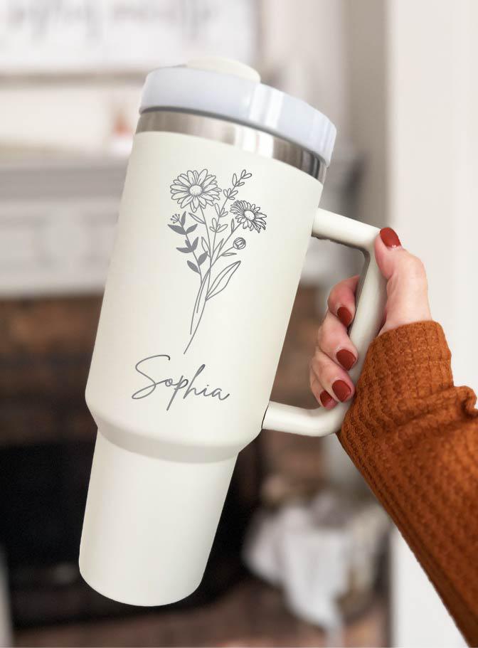 Christmas gift Birth flower 40 oz cup with name Personalized birthday gift tumbler Custom friend gift Coworker gifts Birth month tumbler