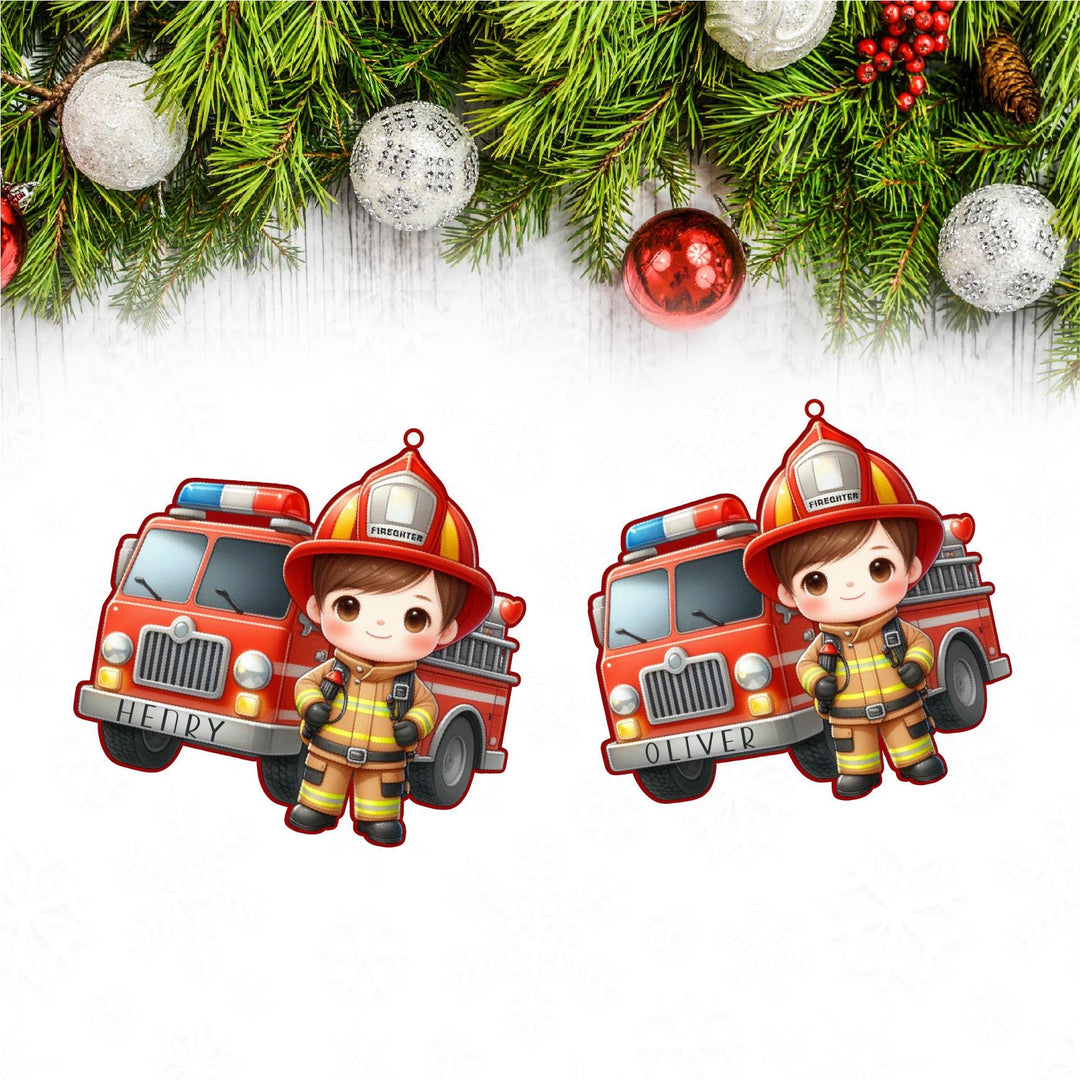 Personalized Firefighter Kids Christmas Ornament 🚒 | Custom Name Ornament 🎁 Perfect Grandson Gift & First Responder Holiday Decor! 🎄