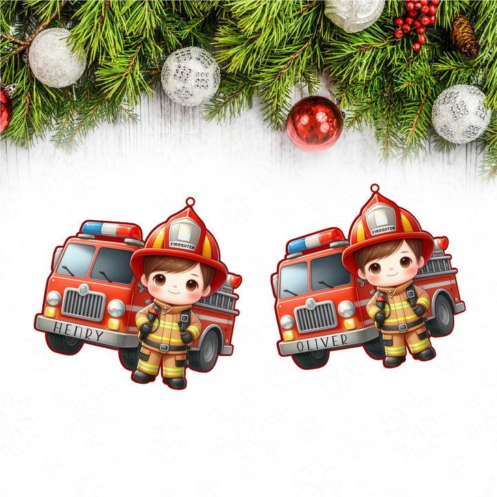 Personalized Firefighter Kids Christmas Ornament Custom Name