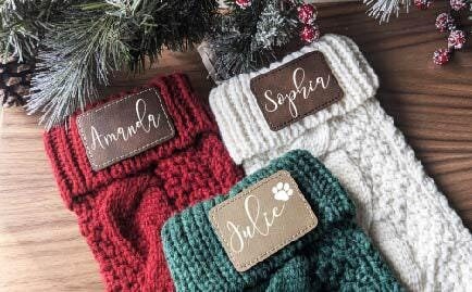 Personalized Christmas Stockings Family stockings Knitted Stocking with leather patch&nbsp;Custom Stocking with Name Holiday Stockings Gift