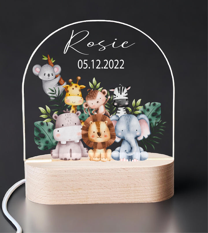 Personalized Animal Safari Kids Room Light 🦁 | Custom Name LED Night Light 💡 Perfect Baby Girl Gift & Birthday Decor for Toddlers! 🎁