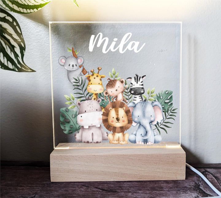 Personalized Animal Safari Kids Room Light Custom Name LED Night Light