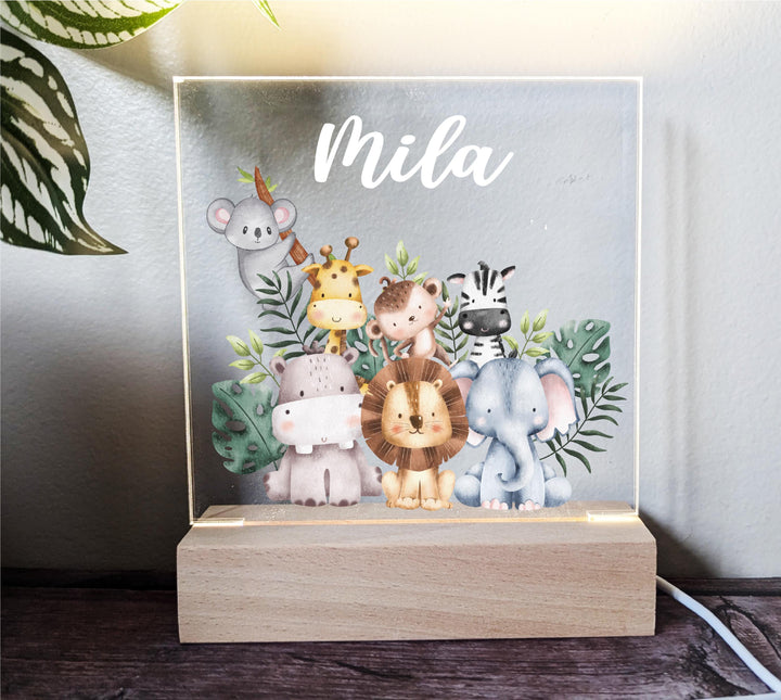 Personalized Animal Safari Kids Room Light 🦁 | Custom Name LED Night Light 💡 Perfect Baby Girl Gift & Birthday Decor for Toddlers! 🎁