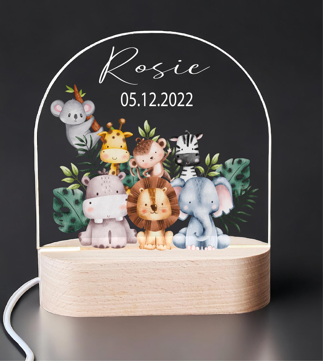 Personalized Animal Safari Night Light for Kids Room Decor