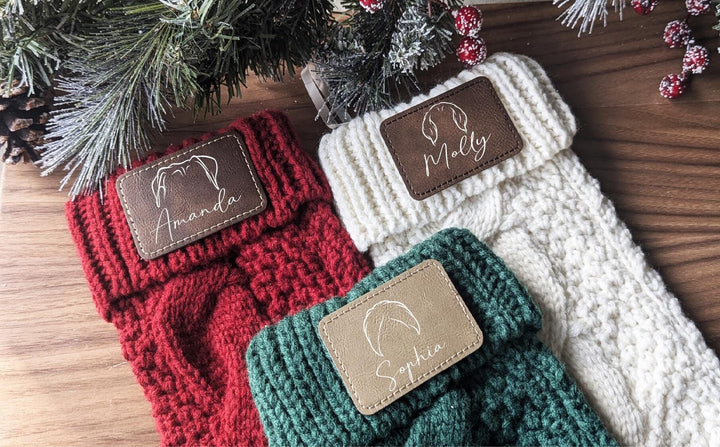 Custom Dog ear Christmas Stockings pet stockings Knitted Stocking with leather patch